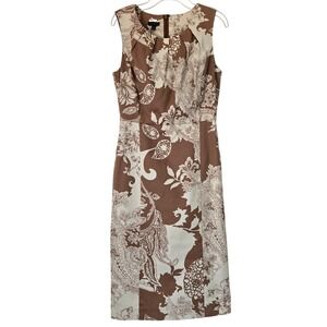 Talbots Floral Paisley Print‎ Sleeveless Career Dress Brown Beige Size 2 Office